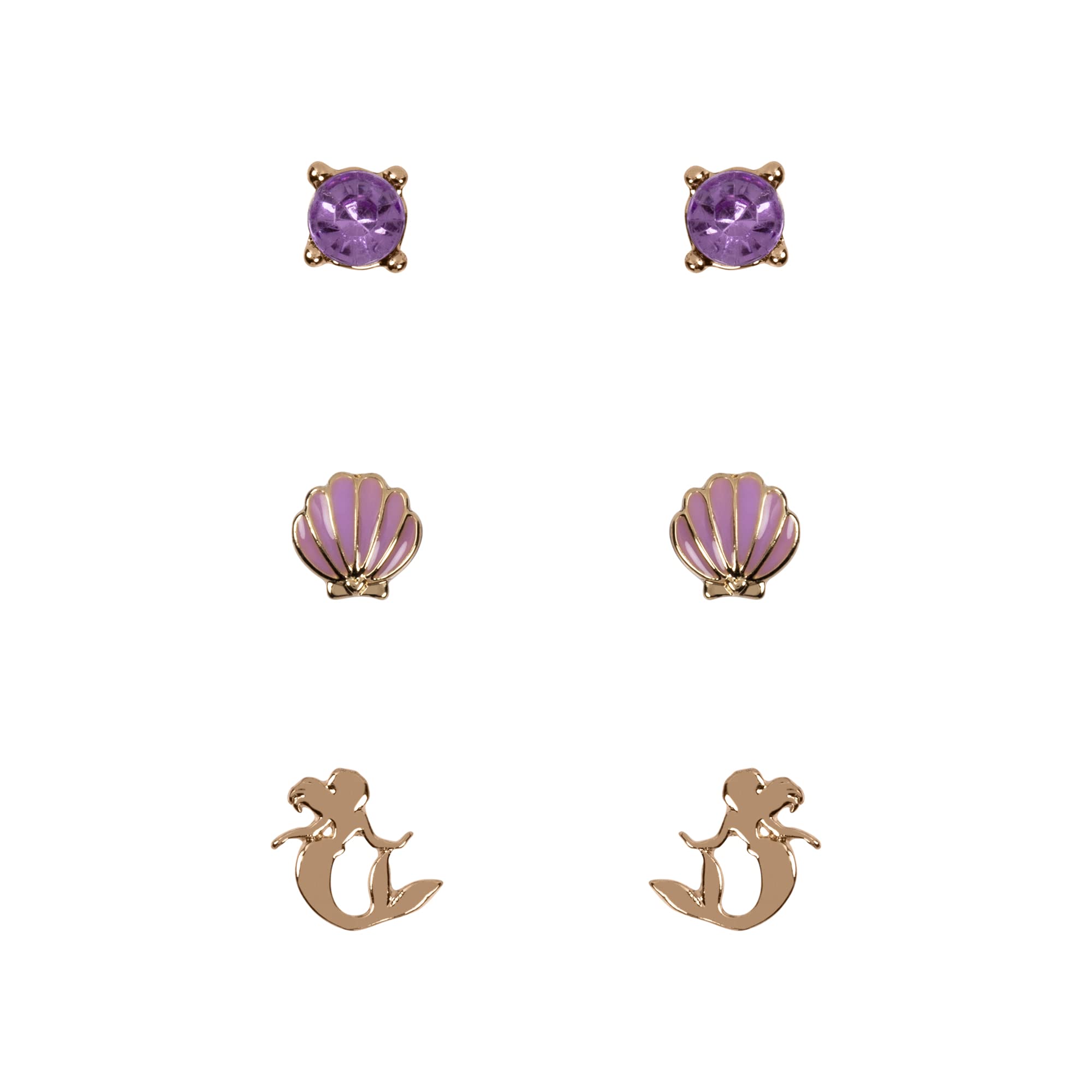 Disney Princess The Little Mermaid Purple & Gold Trio Earring Set