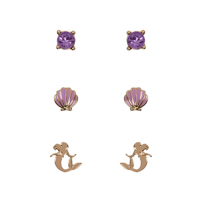 Disney Princess The Little Mermaid Purple & Gold Trio Earring Set