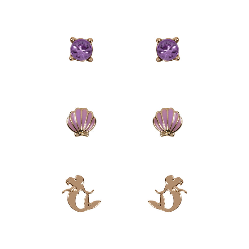 Disney Princess The Little Mermaid Purple & Gold Trio Earring Set