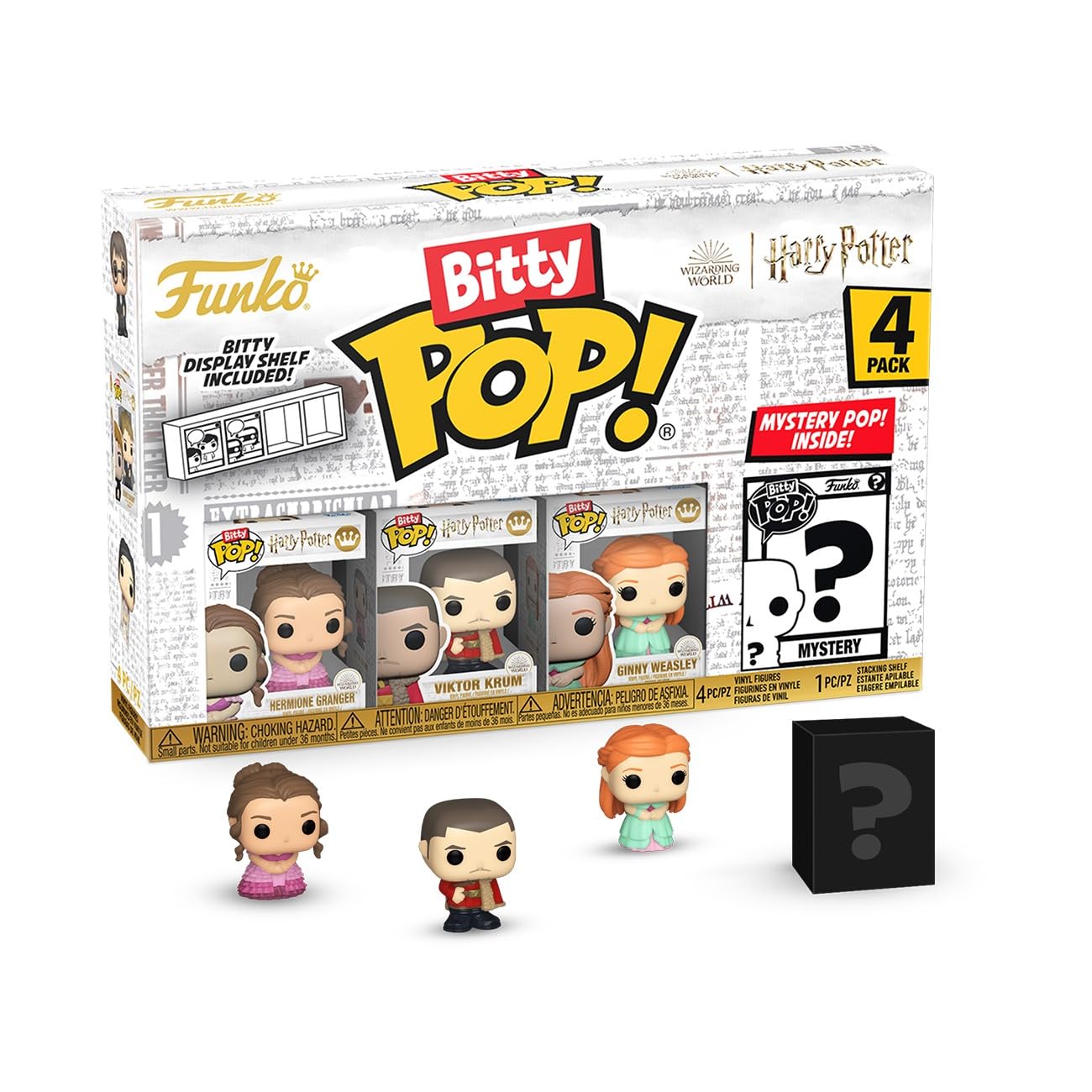 Funko Bitty Pop! HP GoF - Hermione 4 Pack and A Surprise Mystery Mini Figure - 0.9 Inch (2.2 Cm) - Harry Potter Collectable - Stackable Display Shelf Included - Gift Idea - Party Bags Stocking
