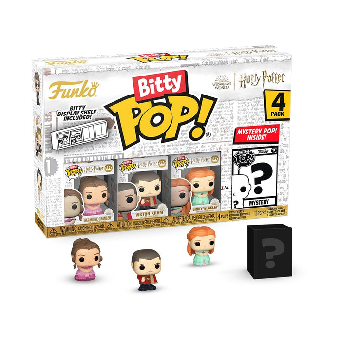 Funko Bitty Pop! HP GoF - Hermione 4 Pack and A Surprise Mystery Mini Figure - 0.9 Inch (2.2 Cm) - Harry Potter Collectable - Stackable Display Shelf Included - Gift Idea - Party Bags Stocking
