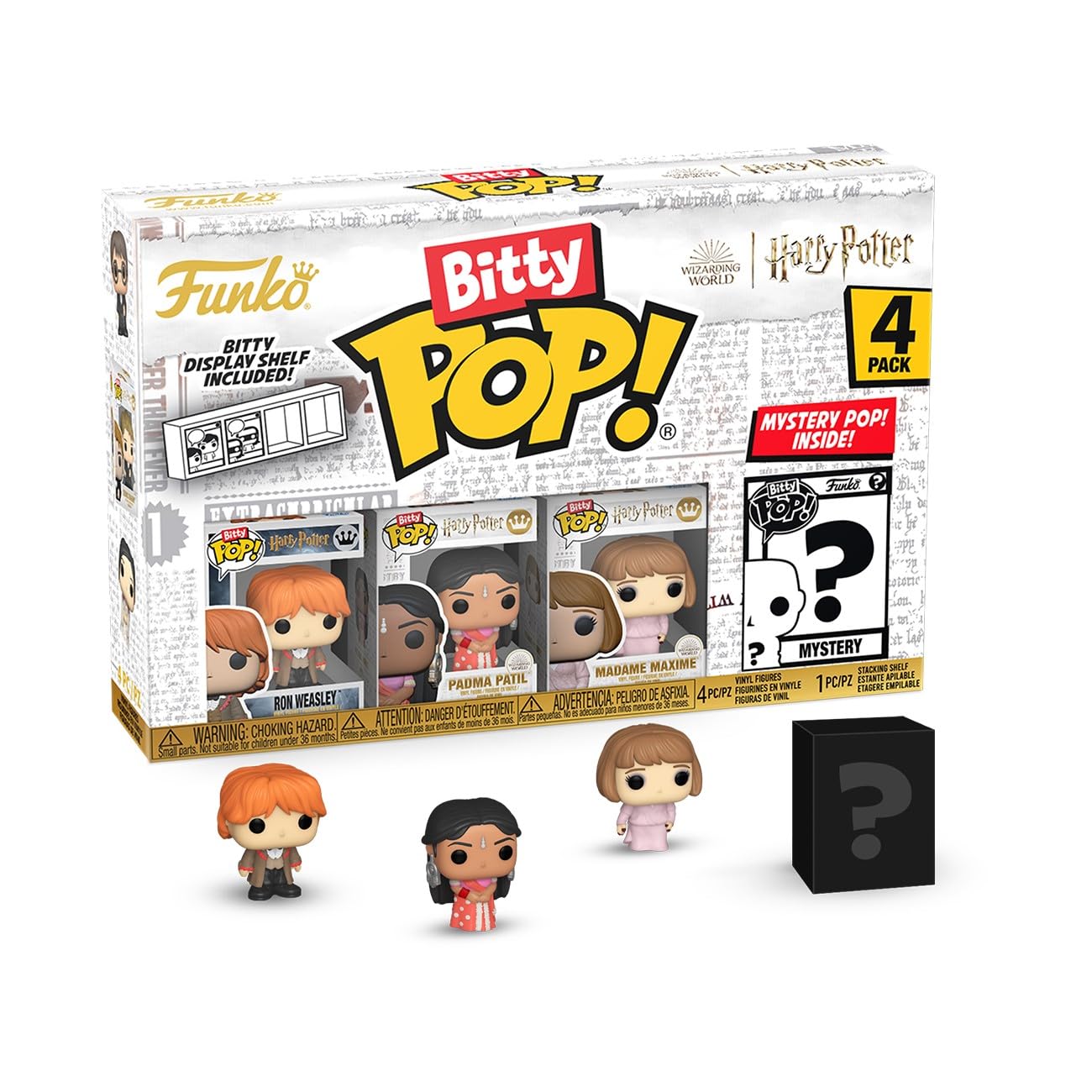 Funko Bitty Pop! HP GoF - Ron 4pk and A Surprise Mystery Mini Figure - 0.9 Inch (2.2 Cm) - Harry Potter Collectable - Stackable Display Shelf Included - Gift Idea - Party Bags Stocking