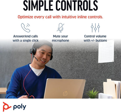 Poly Blackwire 8225 Premium Wired Headset – Active Noise Canceling – Hi-fi Stereo - Connect to PC/Mac - Works w/Teams, Zoom