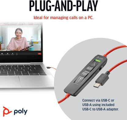 Poly Blackwire 8225 Premium Wired Headset – Active Noise Canceling – Hi-fi Stereo - Connect to PC/Mac - Works w/Teams, Zoom