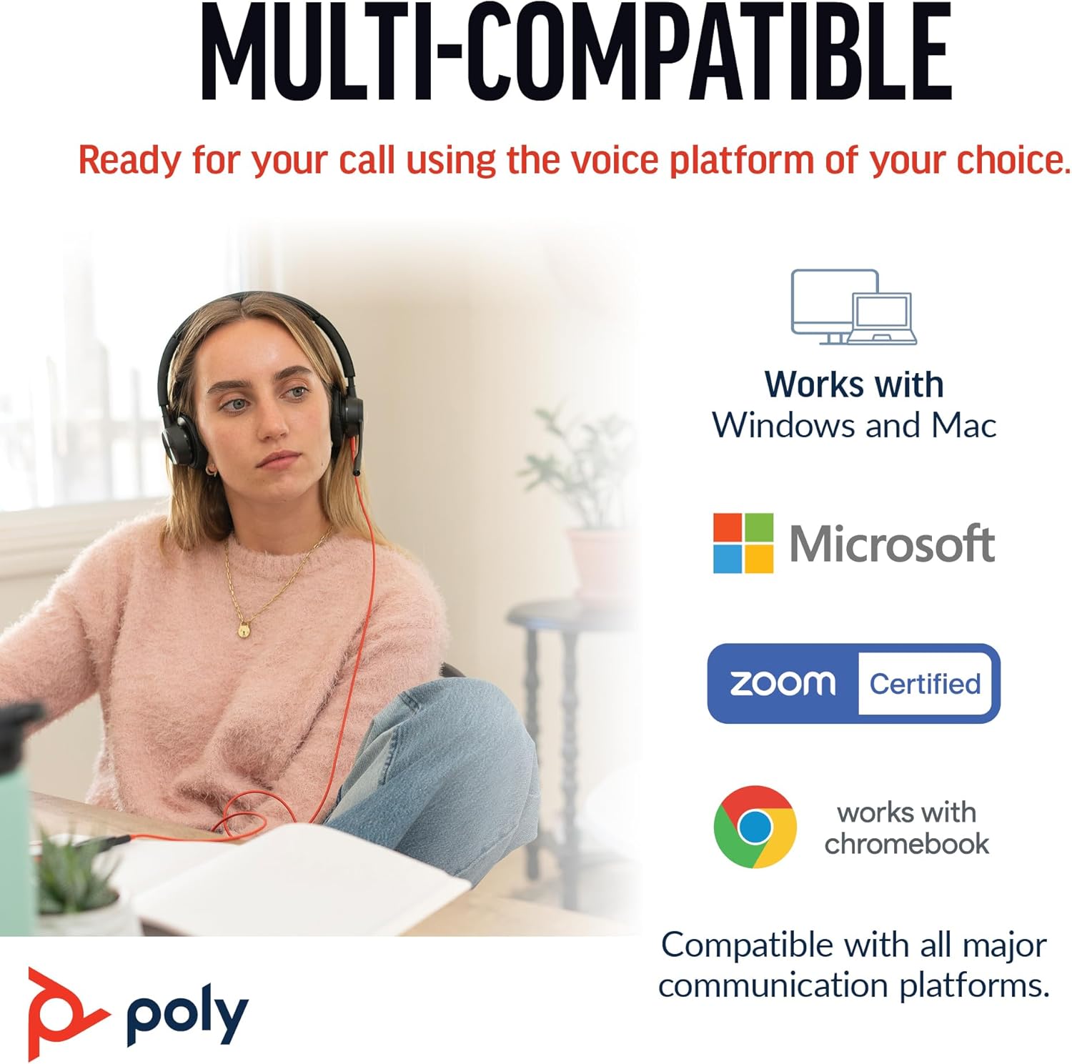 Poly Blackwire 8225 Premium Wired Headset – Active Noise Canceling – Hi-fi Stereo - Connect to PC/Mac - Works w/Teams, Zoom