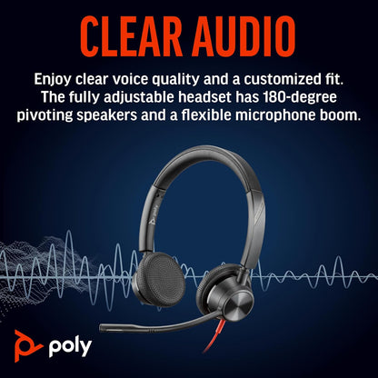 Poly Blackwire 3325 Wired Headset – Flexible Microphone Boom – Hi-fi Stereo - PC/Mac/Mobile - Certified for Microsoft Teams