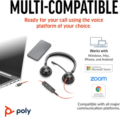 Poly Blackwire 3325 Wired Headset – Flexible Microphone Boom – Hi-fi Stereo - PC/Mac/Mobile - Certified for Microsoft Teams