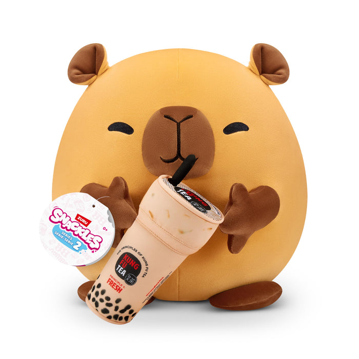 Snackles, Series 2, Capybara (Kung Fu Tea, Bubble Tea), Plush Toy, Cuddly Squishy Comfort Plush with License Snack Brand Accessory, Medium (35 cm), Brown Box, (Capybara) Medium (35 cm) Capybara (Kung Fu Tea, Bubble Tea)