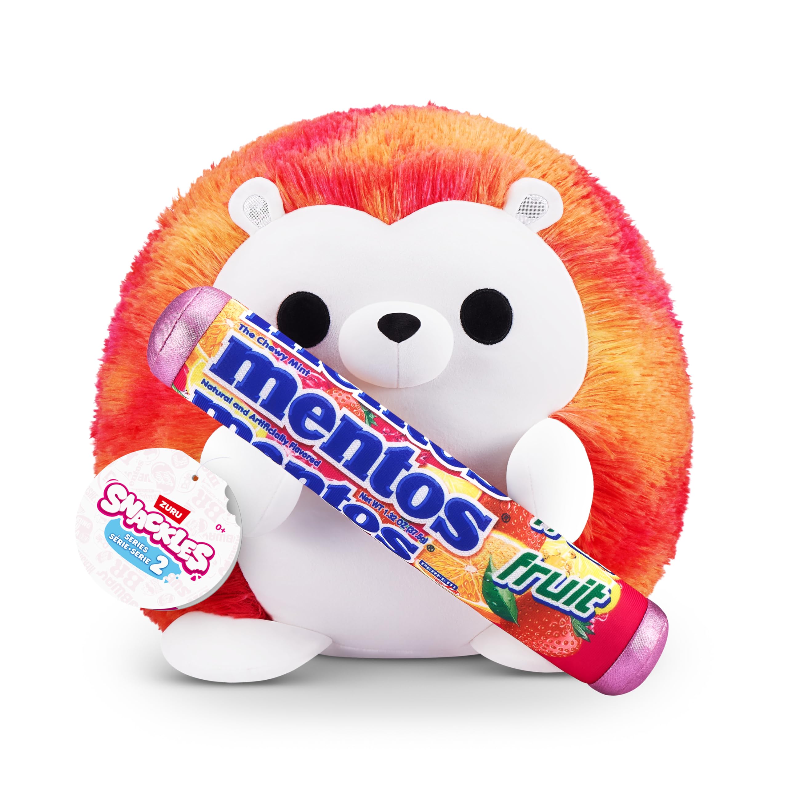 Snackles, Series 2, Hedgehog (Mentos, Fruit), Plush Toy, Cuddly Squishy Comfort Plush with License Snack Brand Accessory, Medium (35 cm), Brown Box, (Hedgehog)
