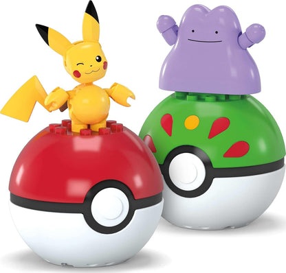MEGA Pokémon Action Figure Building Toys Set, Poké Ball 2-Pack, Pikachu and Ditto with 42 Pieces, for Kids, JCT43