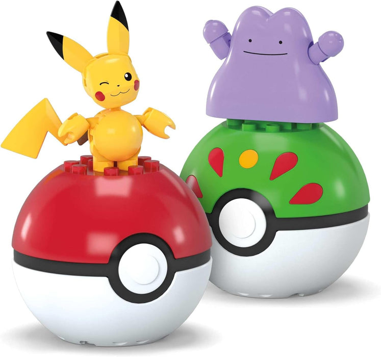 MEGA Pokémon Conjunto de construcción con figura de acción, pack de dos Poké Ball, Pikachu y Ditto, 42piezas, para niños y niñas, JCT43