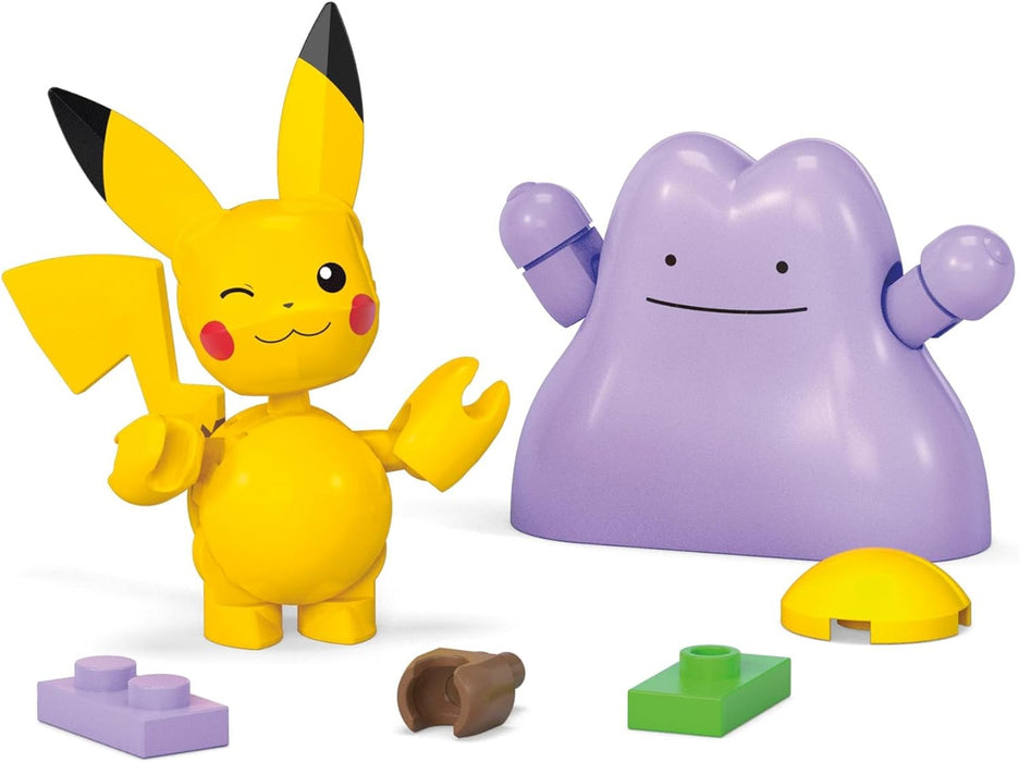 MEGA Pokémon Conjunto de construcción con figura de acción, pack de dos Poké Ball, Pikachu y Ditto, 42piezas, para niños y niñas, JCT43