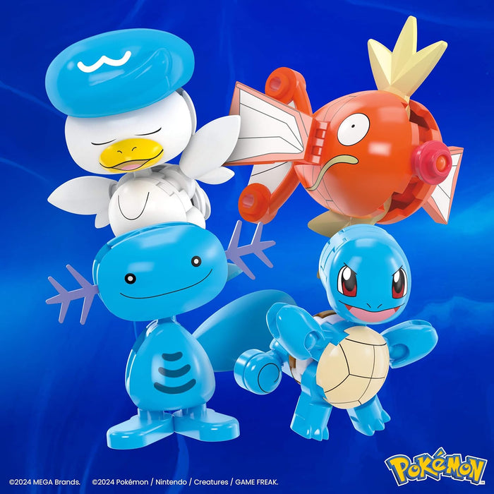 MEGA Pokémon Equipo de entrenador de tipo agua Conjunto de construcción con figura de acción de 5cm, 79 piezas, para niños y niñas, JCT42