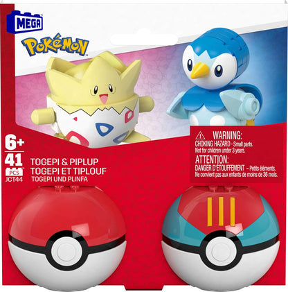 MEGA Pokémon Bouwset voor actiefiguren, Pokéballenset van 2, Togepi en Piplup, 41 onderdelen, speelgoed voor kinderen, JCT44