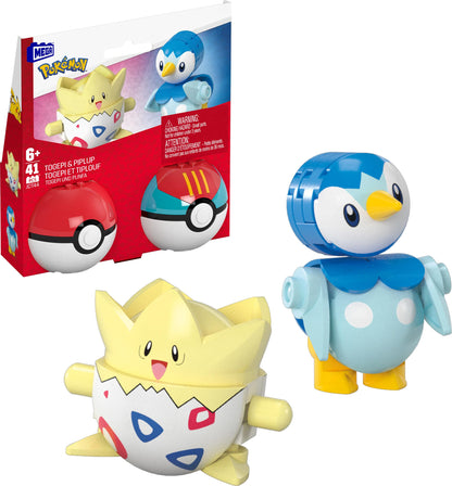 MEGA Pokémon Bouwset voor actiefiguren, Pokéballenset van 2, Togepi en Piplup, 41 onderdelen, speelgoed voor kinderen, JCT44