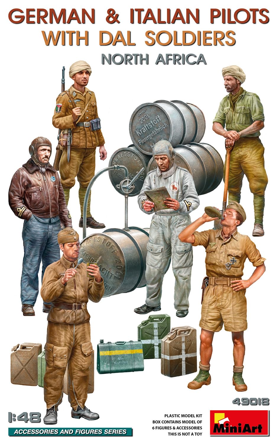 Miniart 49018 Set di figure in scala 1:48 piloti tedeschi/italiani (6) N.A. - riproduzione fedele, modellismo, kit in plastica, artigianato, hobby, incollaggio, model kit