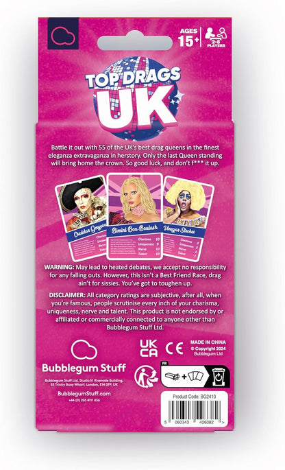 Bubblegum Stuff Top Drags UK - Juego de cartas no oficial de Drag Race UK - Sashay Your Way to Victory - Canal Carisma, singularidad, nervio y talento - Diversión de cultura pop para todas las edades
