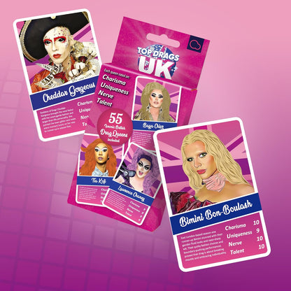 Bubblegum Stuff Top Drags UK - Juego de cartas no oficial de Drag Race UK - Sashay Your Way to Victory - Canal Carisma, singularidad, nervio y talento - Diversión de cultura pop para todas las edades