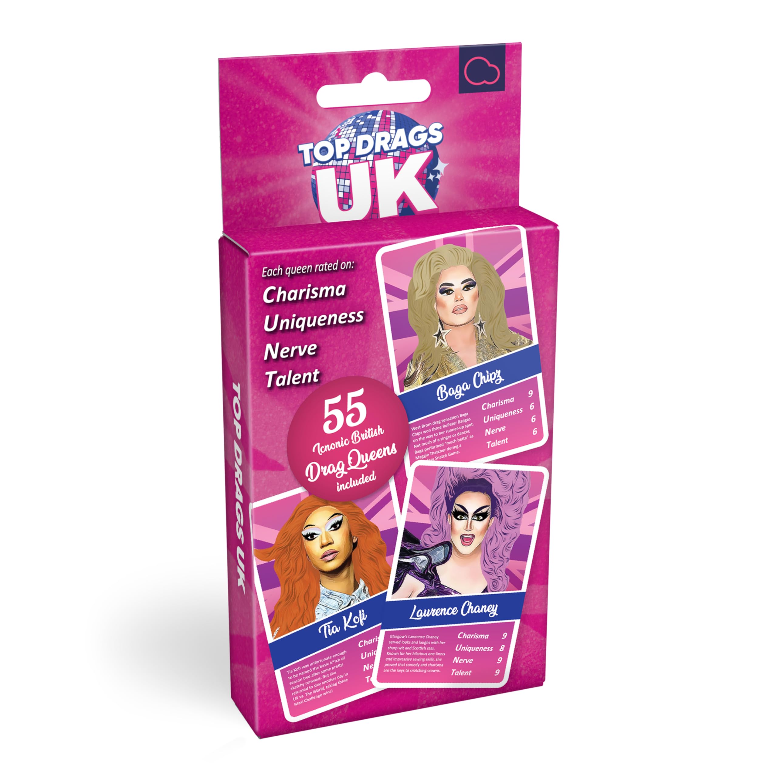 Bubblegum Stuff Top Drags UK - Juego de cartas no oficial de Drag Race UK - Sashay Your Way to Victory - Canal Carisma, singularidad, nervio y talento - Diversión de cultura pop para todas las edades