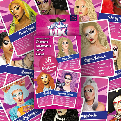 Bubblegum Stuff Top Drags UK - Juego de cartas no oficial de Drag Race UK - Sashay Your Way to Victory - Canal Carisma, singularidad, nervio y talento - Diversión de cultura pop para todas las edades