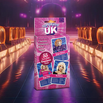 Bubblegum Stuff Top Drags UK - Juego de cartas no oficial de Drag Race UK - Sashay Your Way to Victory - Canal Carisma, singularidad, nervio y talento - Diversión de cultura pop para todas las edades