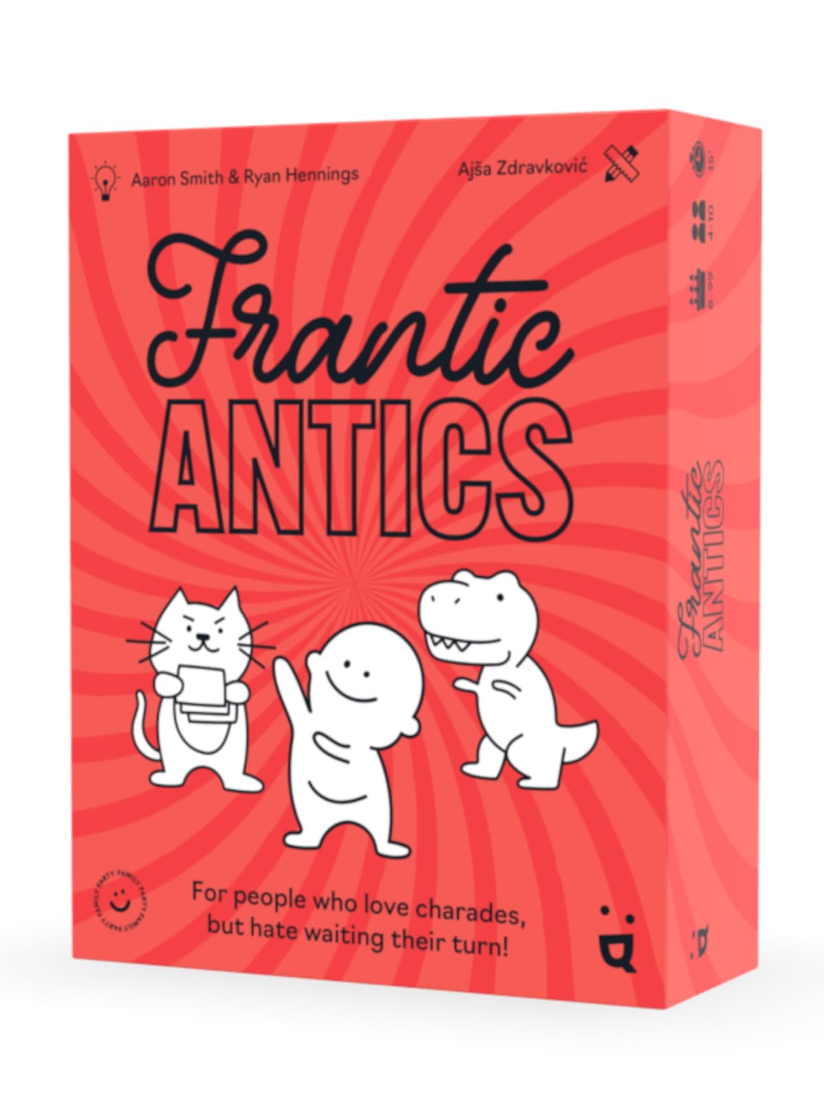 Helvetiq Frantic Antics - Juego de fiesta de ritmo rápido, juego de charadas con pensamiento y actuación rápidos, divertido juego familiar para niños y adultos, a partir de 8 años, 4-10 jugadores