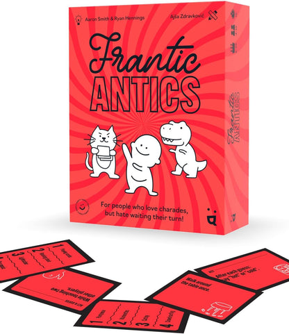 Helvetiq Frantic Antics - Juego de fiesta de ritmo rápido, juego de charadas con pensamiento y actuación rápidos, divertido juego familiar para niños y adultos, a partir de 8 años, 4-10 jugadores