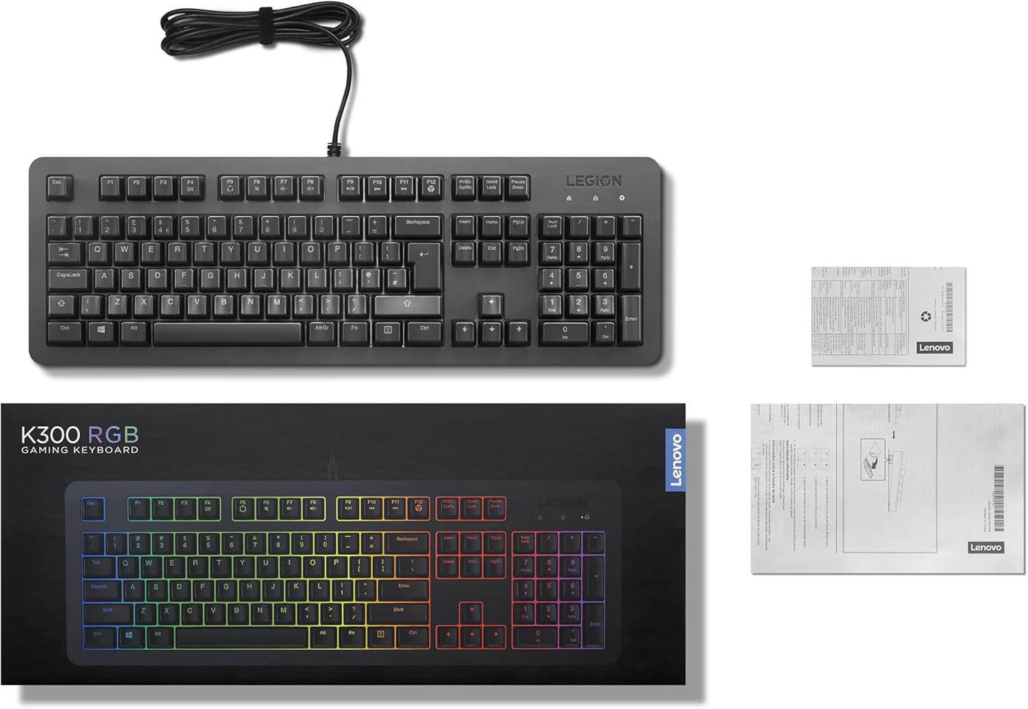 Lenovo Legion K300 RGB Gaming Keyboard | 5-Zone RGB Illumination | QWERTY UK layout | Anti-Ghosting Membrane Switches | Wired 1.8m USB 2.0 cable | Designed for PC and Console Gamers K300 Keyboard