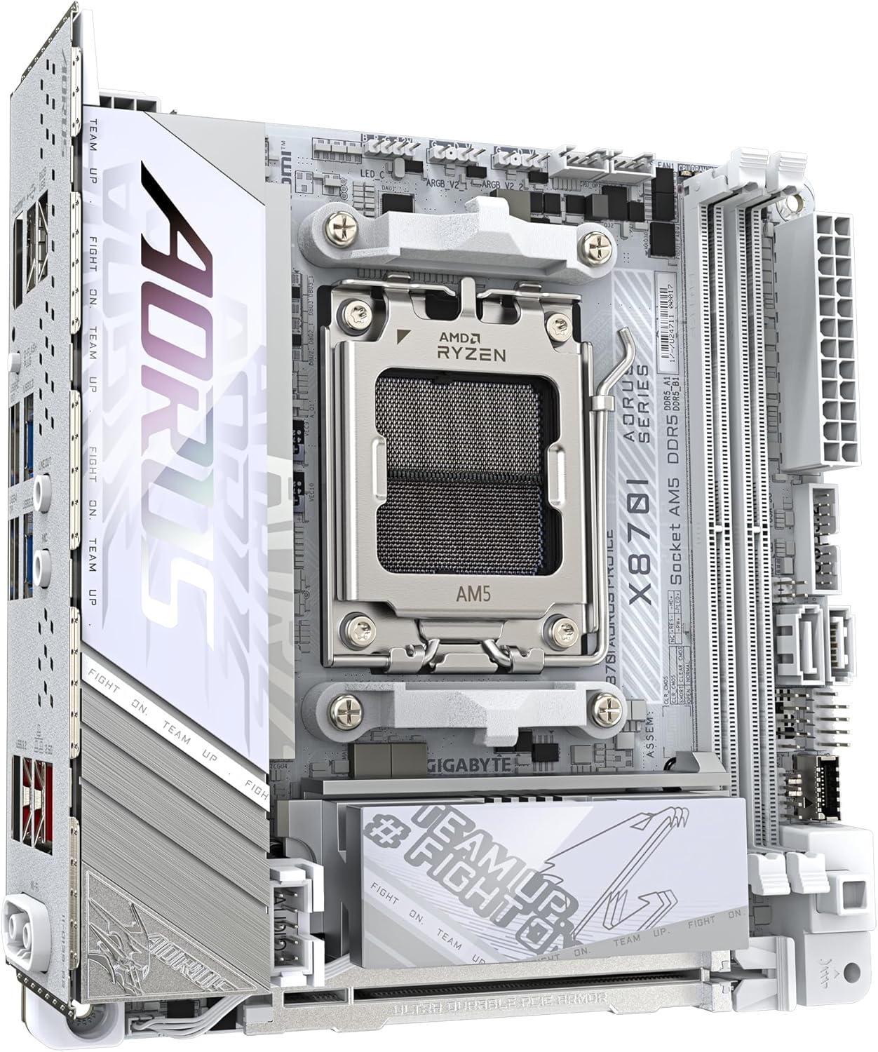 GIGABYTE X870I AORUS PRO ICE Motherboard - Supports AMD Ryzen 9000 Series CPUs, 8+2+1 phases VRM, up to 8400MHz DDR5 (OC), 1xPCIe 5.0 M.2 + 1xPCIe 4.0 M.2, WI-FI 7, 2,5GbE LAN, USB 4