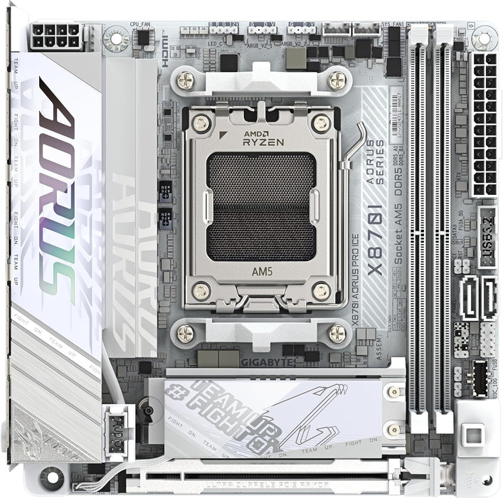 GIGABYTE X870I AORUS PRO ICE Motherboard - Supports AMD Ryzen 9000 Series CPUs, 8+2+1 phases VRM, up to 8400MHz DDR5 (OC), 1xPCIe 5.0 M.2 + 1xPCIe 4.0 M.2, WI-FI 7, 2,5GbE LAN, USB 4