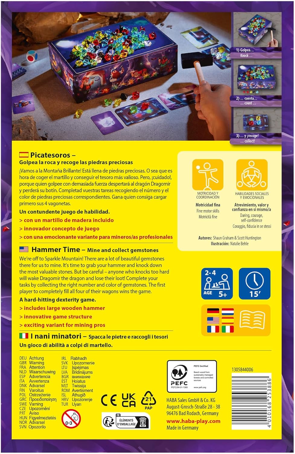 HABA 306212 Hammer Time -A hard-hitting dexterity game for 2 to 4 players ages 5 years and Up- English version (Made in Germany)