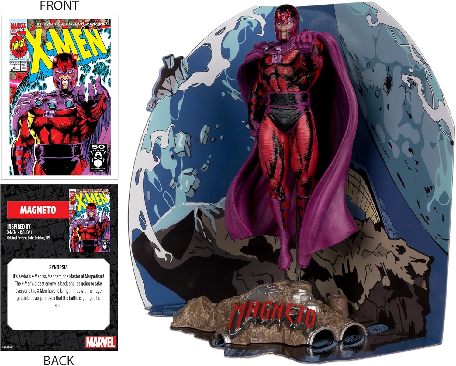 McFarlane Marvel Magneto - Juguetes coleccionables a Escala 1:10 con Escena (X-Men #1