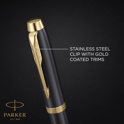 Parker IM Penna Roller | Laccatura Grigia con Pennino Dorato | Punta Fine in Acciaio Inossidabile | Ricarica di Inchiostro Nero | Confezione Regalo | Regali di Laurea Perfetti