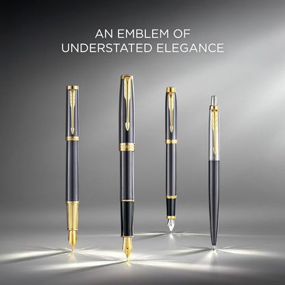 Parker IM Penna Roller | Laccatura Grigia con Pennino Dorato | Punta Fine in Acciaio Inossidabile | Ricarica di Inchiostro Nero | Confezione Regalo | Regali di Laurea Perfetti