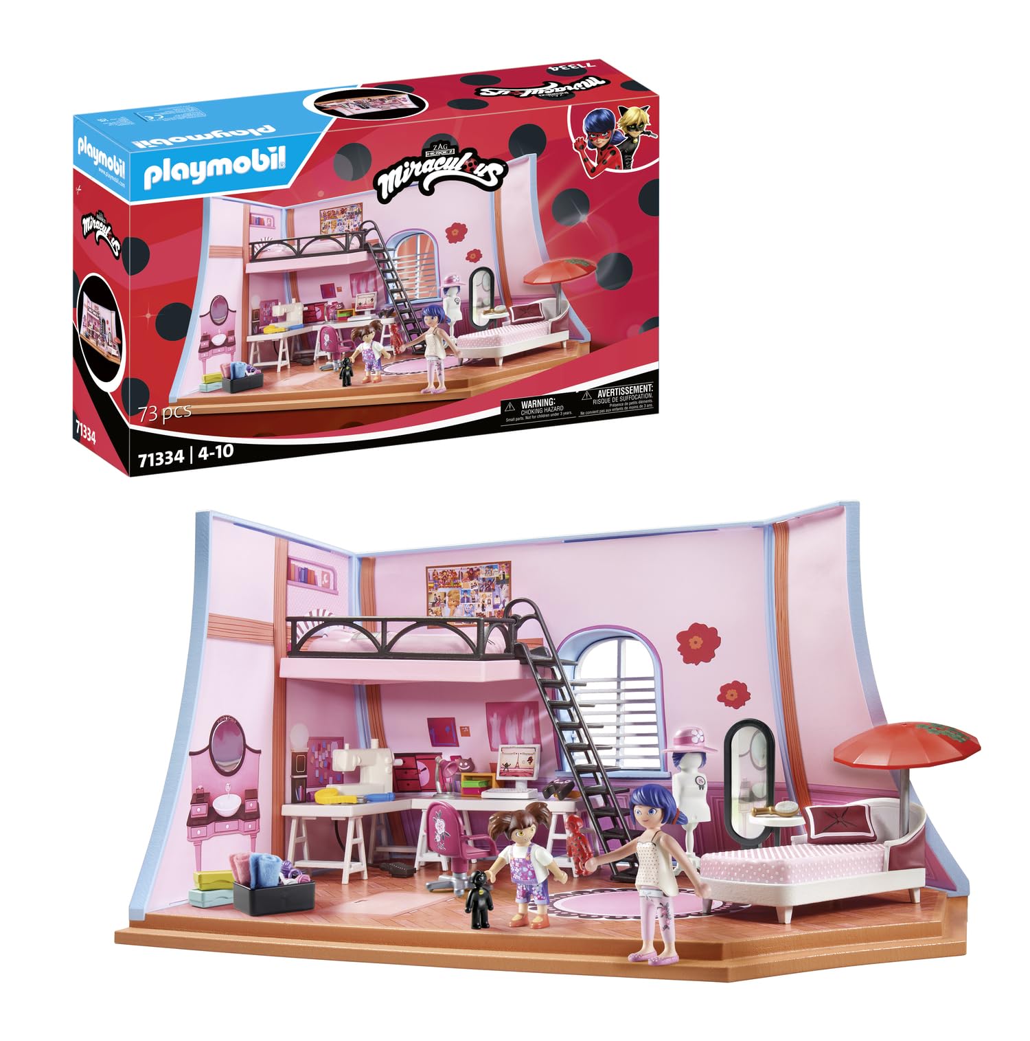 PLAYMOBIL Miraculous 71334 Miraculous: Marinettes Loft, bunter Spielspaß inklusive Marinette, Manon und Zubehör, Abenteuer mit Ladybug, detailreiches Spielzeug für Kinder ab 4 Jahren