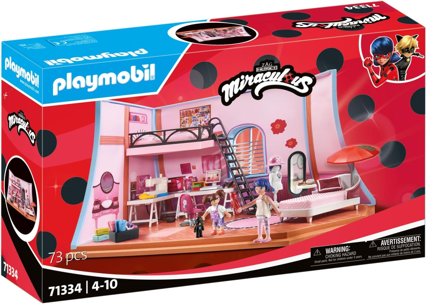 PLAYMOBIL Miraculous 71334 Miraculous: Marinettes Loft, bunter Spielspaß inklusive Marinette, Manon und Zubehör, Abenteuer mit Ladybug, detailreiches Spielzeug für Kinder ab 4 Jahren