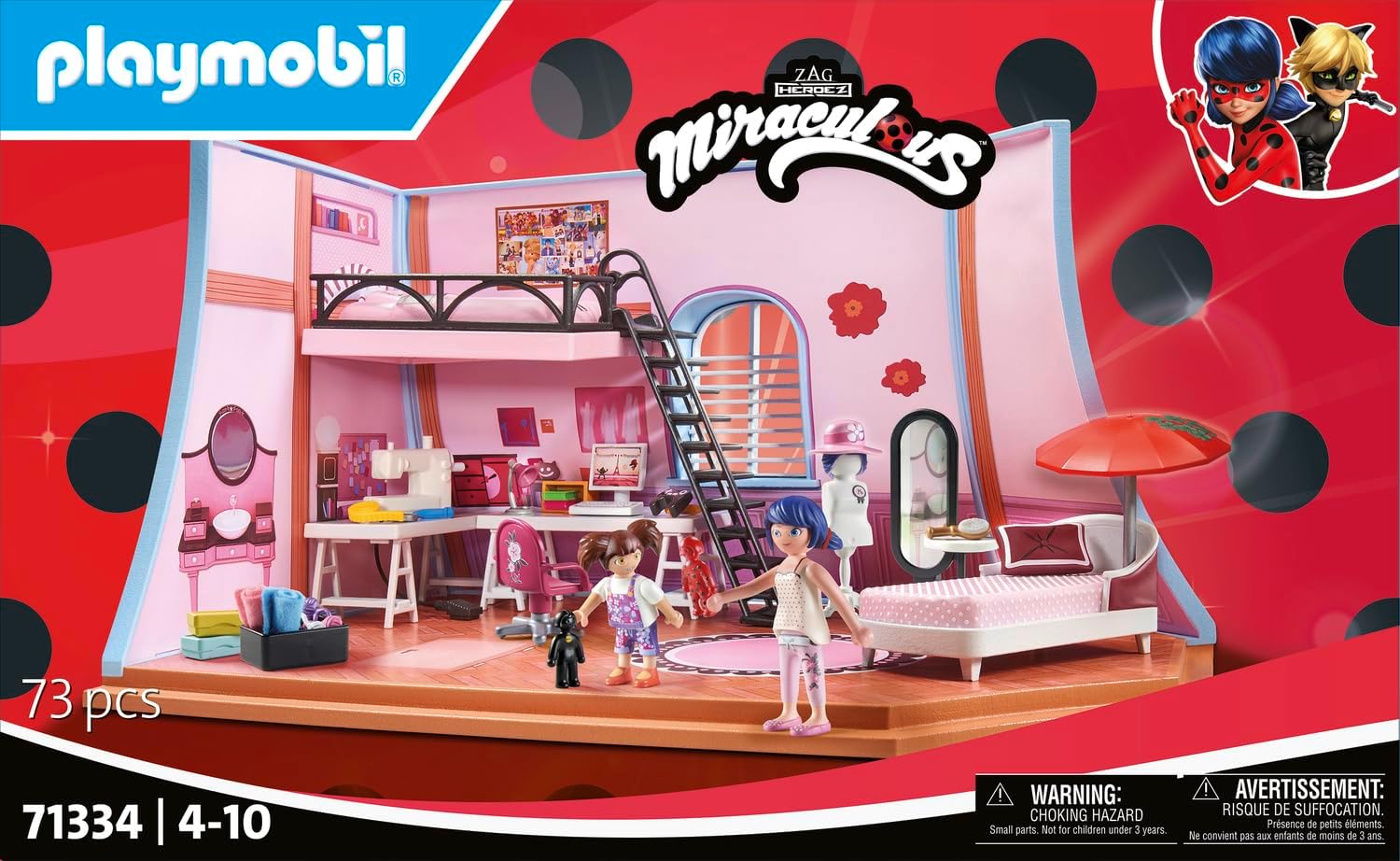 PLAYMOBIL Miraculous 71334 Miraculous: Marinettes Loft, bunter Spielspaß inklusive Marinette, Manon und Zubehör, Abenteuer mit Ladybug, detailreiches Spielzeug für Kinder ab 4 Jahren