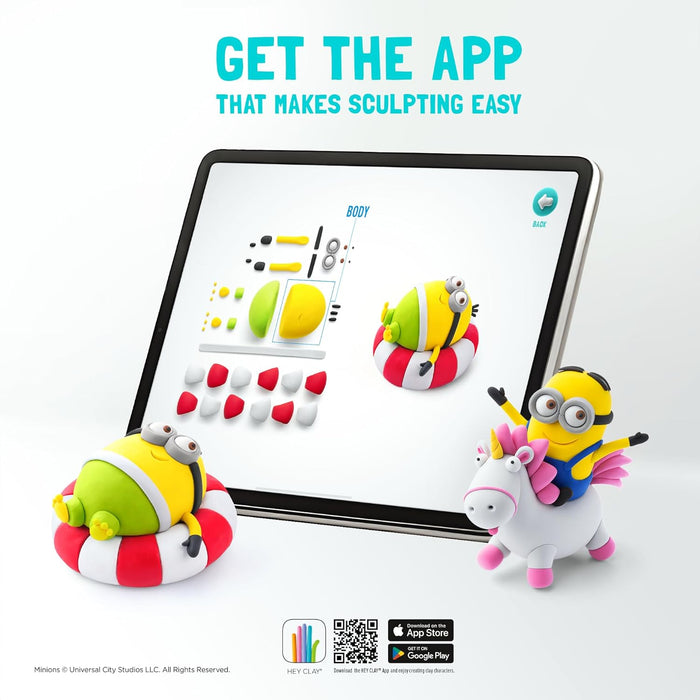 HEY CLAY & Illumination Presents Minions – Böser Minion – bunte Modelliermasse, lufttrocknender Ton für Kinder, lufttrocknender Ton, 5 Dosen und Modellierwerkzeuge mit lustiger, interaktiver Anleitung
