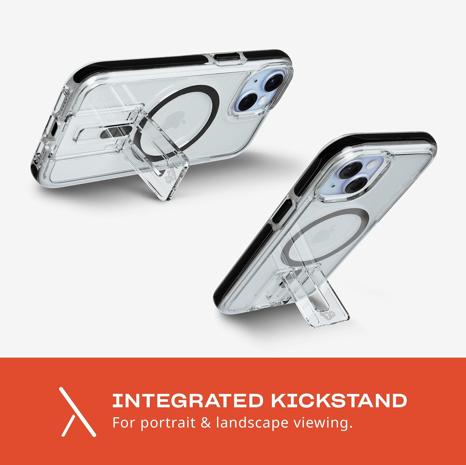Tech21 Evo Crystal Kick hoesje voor iPhone 15, Geschikt voor MagSafe, Standaard telefoonhoesje, TPU en Biologisch afbreekbaar materiaal, Clear/Black, 15x Militaire standaard valbescherming: 4.9m