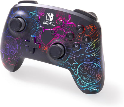 PowerA Enhanced Wireless Controller for Nintendo Switch with Lumectra - Galactic Vortex, RGB lighting reveals a hidden galaxy design, rechargeable battery, motion controls, officially licensed