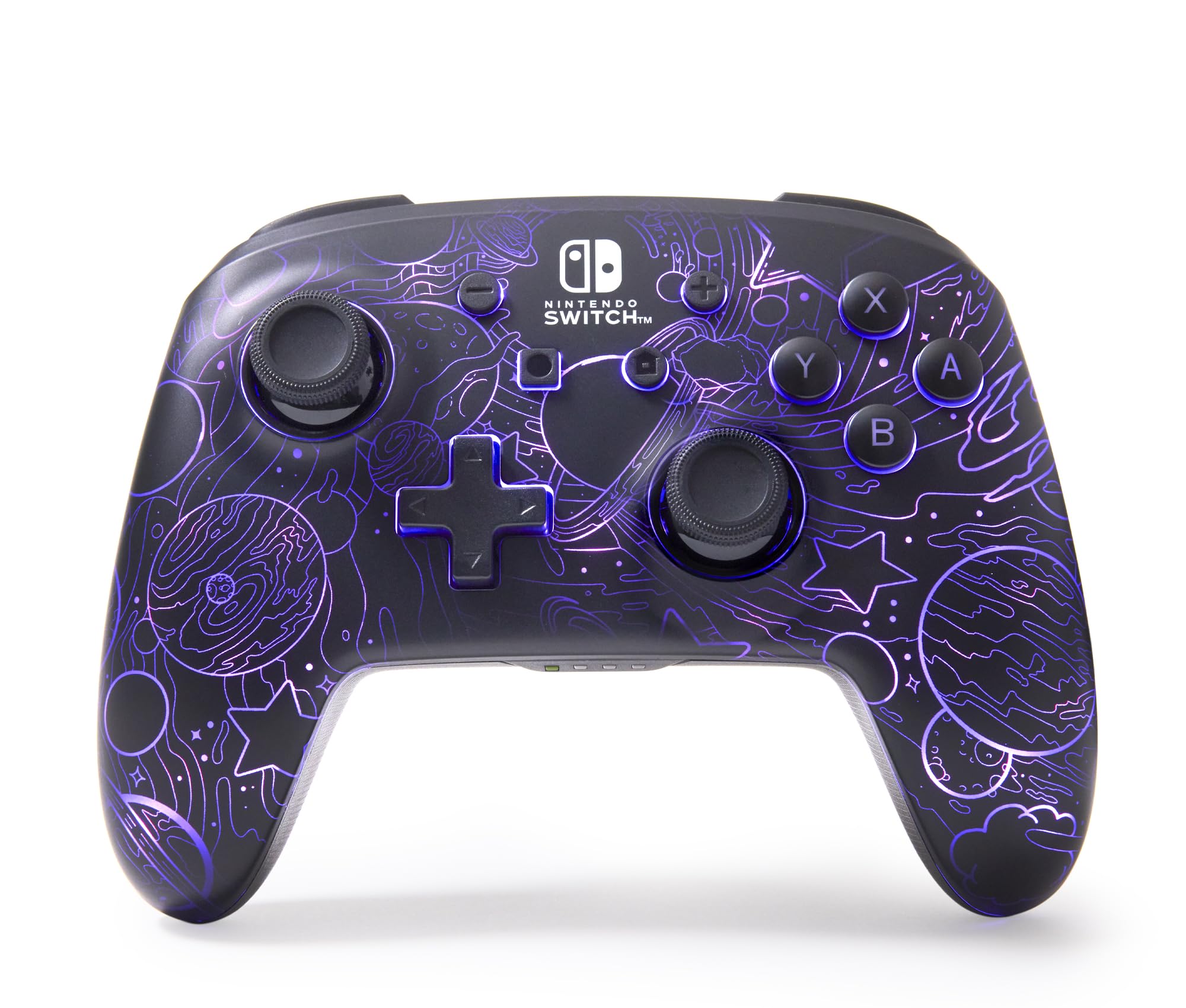 PowerA Enhanced Wireless Controller for Nintendo Switch with Lumectra - Galactic Vortex, RGB lighting reveals a hidden galaxy design, rechargeable battery, motion controls, officially licensed