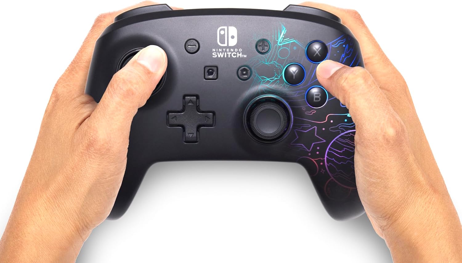 PowerA Enhanced Wireless Controller for Nintendo Switch with Lumectra - Galactic Vortex, RGB lighting reveals a hidden galaxy design, rechargeable battery, motion controls, officially licensed