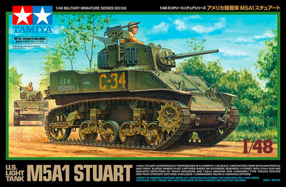 TAMIYA 32606 1:48 US M5A1 Stuart Light Tank (1) - Model Kit, Plastic Kit, Assembly Kit, Detailed Replica, Medium, Green