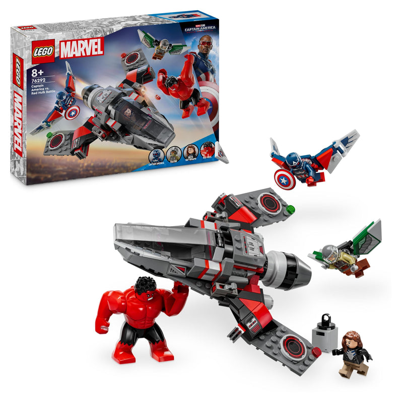 LEGO Marvel Captain America vs. Red Hulk Battle Set, Plane Building Toy with 4 Super Hero Minifigures Including Red Hulk and Falcon, Avengers Gifts for 7 Plus Year Old Boys & Girls 76292