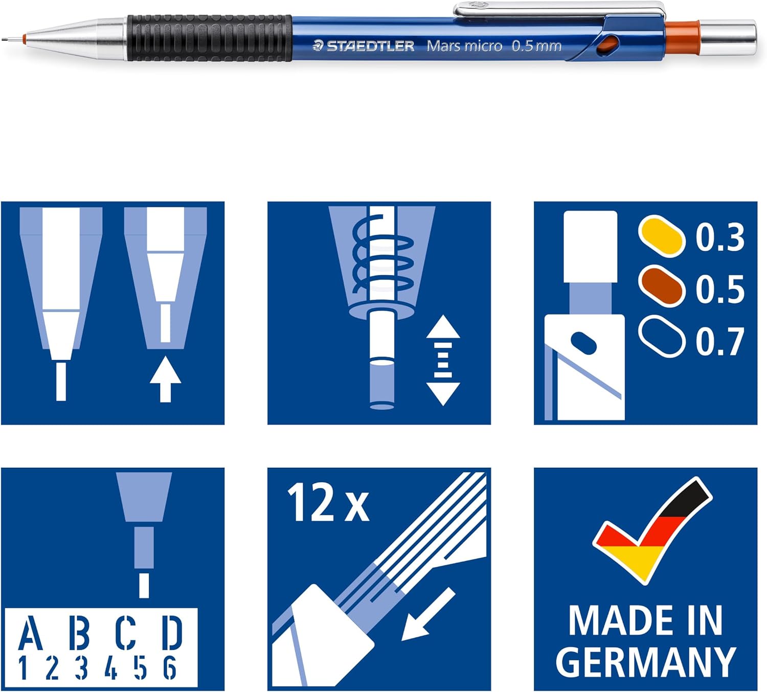 STAEDTLER 775 SC WP3 Mars Micro Mechanical Pencils - 0.3 mm, 0.5 mm, 0.7 mm (Pack of 3)
