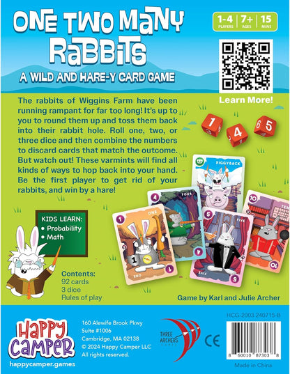 Happy Camper - One Two Many Rabbits - A Wild & Harey Card Game | Quick to Learn, Easy to Teach | Great Math Game | Perfect for Family Game Night | 1-4 Players, Ages 7+