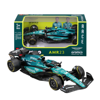 Bburago - Aston Martin AMR23#14 Alonso - Modellino Realistico Auto F1 in Scala 1:43, Replica Diecast con Licenza Ufficiale Aston Martin, Età Consigliata 3+ Anni