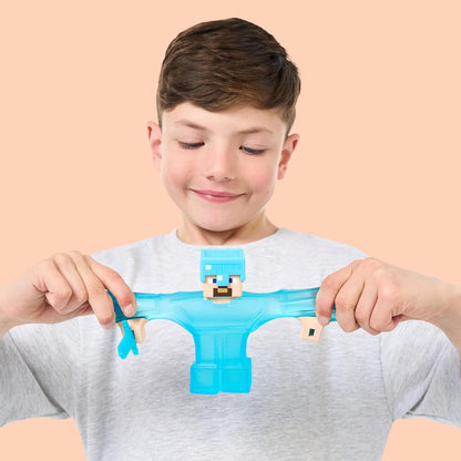 Heroes of Goo Jit Zu Minecraft Stretchy Characters, Steve With Diamond Armor & Sword, Super Squishy Goo Filling With Hidden Diamond Piece Inside