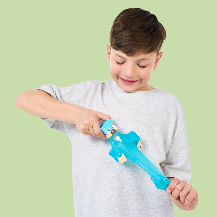 Heroes of Goo Jit Zu Minecraft Stretchy Characters, Steve With Diamond Armor & Sword, Super Squishy Goo Filling With Hidden Diamond Piece Inside