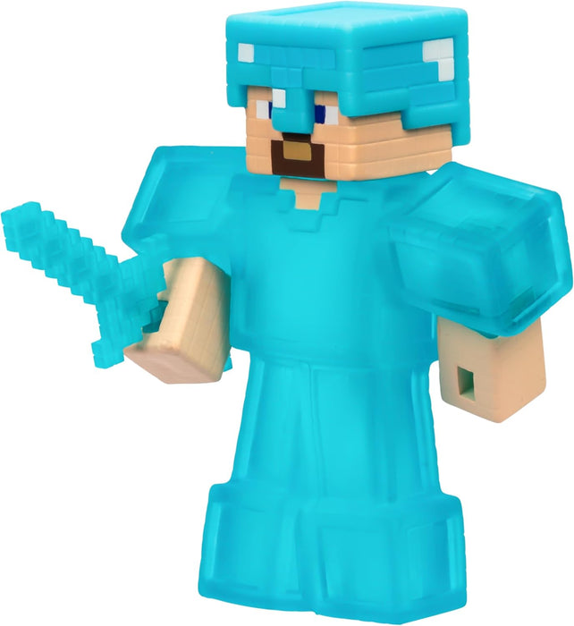 Heroes of Goo Jit Zu Minecraft Stretchy Characters, Steve With Diamond Armor & Sword, Super Squishy Goo Filling With Hidden Diamond Piece Inside